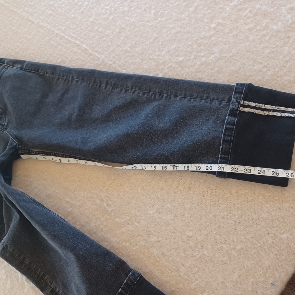 Miou Muse Black Stretch Denim‎ Cropped Rolled Hem Straight Leg Jeans Small - Picture 9 of 10